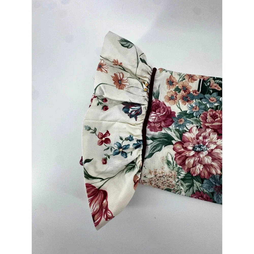 Croscill Floral Neck Roll Pillowcase Ruffled Bolster Cover Vintage Cottagecore